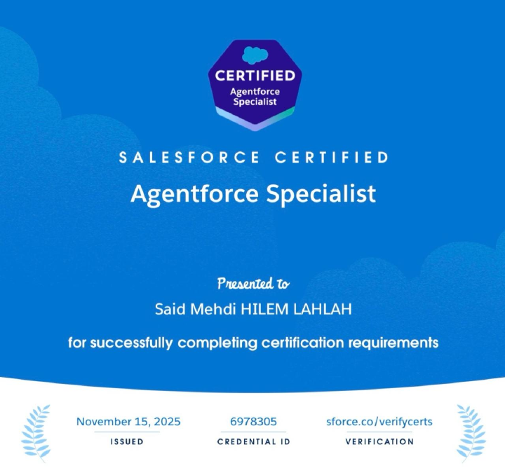 Certificat Salesforce Agentforce Specialist