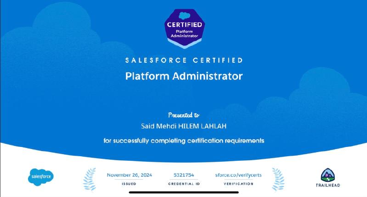 Certificat Salesforce Platform Administrator
